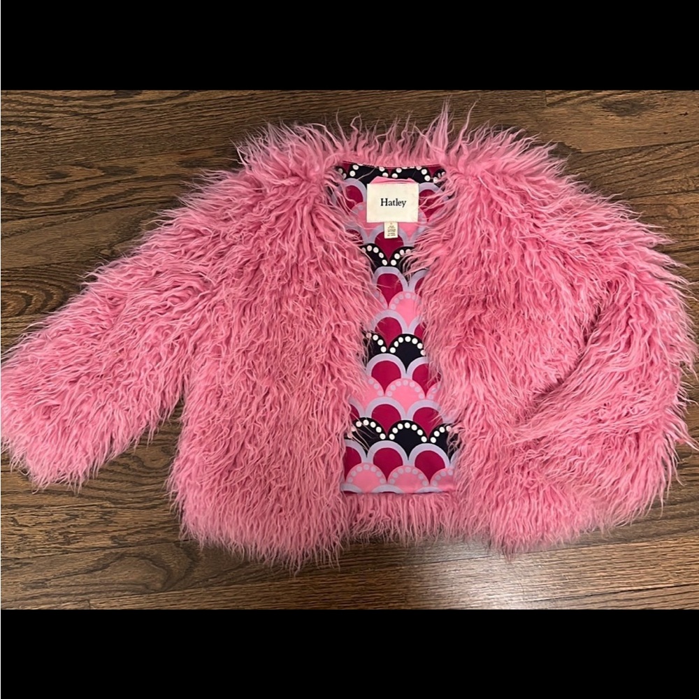 Hatley sz 6 Girls Pink Faux Fur Mongolian Shag Coat